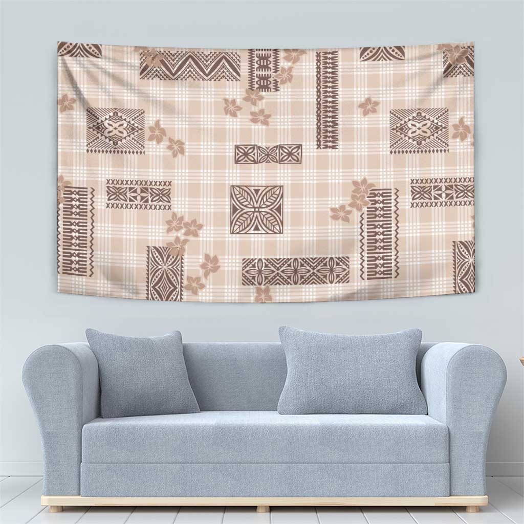 Hawaiian Quilt Tapa On Beige Palaka Motifs Tapestry