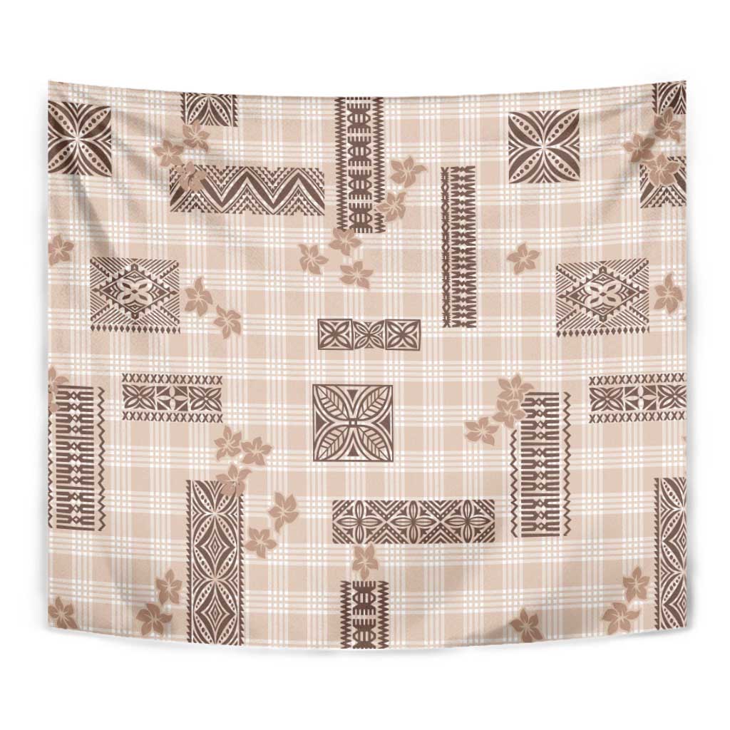 Hawaiian Quilt Tapa On Beige Palaka Motifs Tapestry