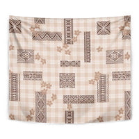 Hawaiian Quilt Tapa On Beige Palaka Motifs Tapestry