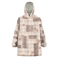 Hawaiian Quilt Tapa On Beige Palaka Motifs Wearable Blanket Hoodie LT7 One Size Beige - Polynesian Pride