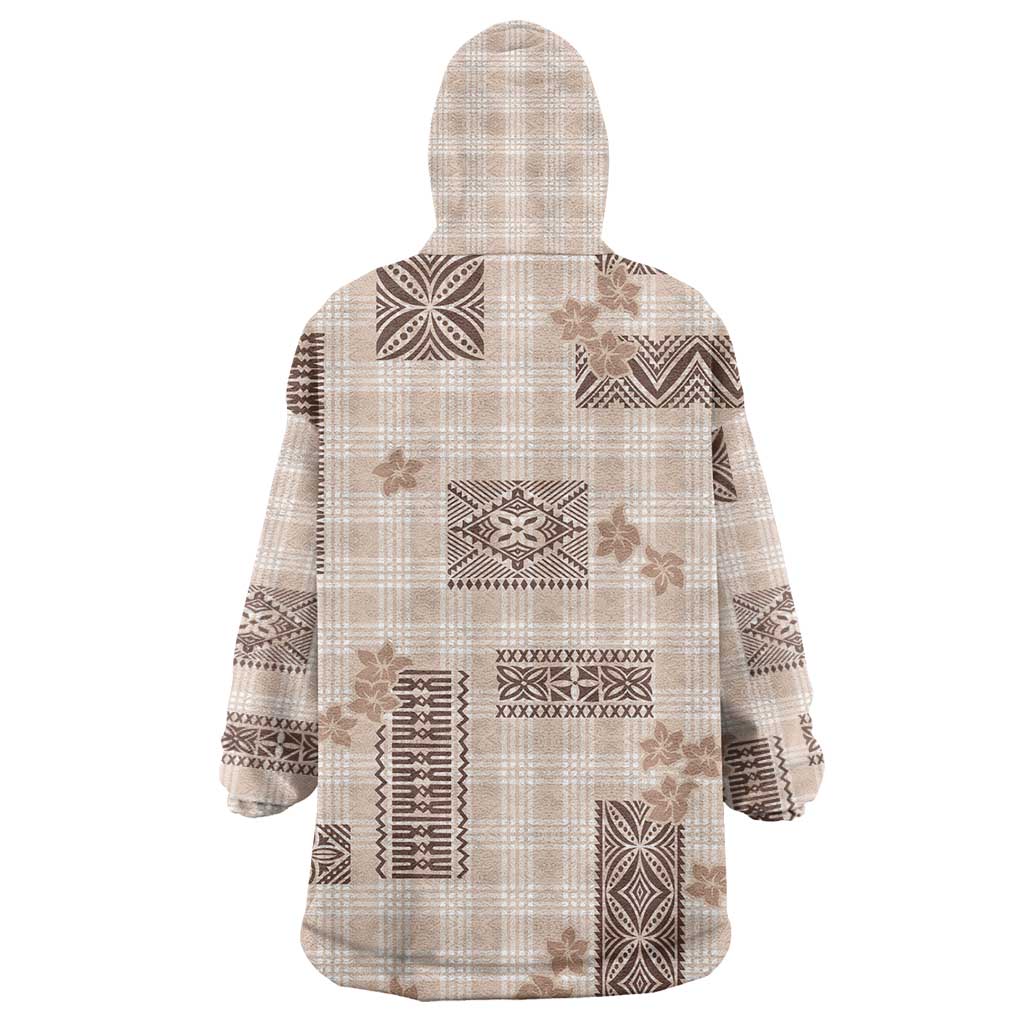 Hawaiian Quilt Tapa On Beige Palaka Motifs Wearable Blanket Hoodie LT7 - Polynesian Pride
