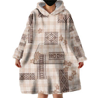 Hawaiian Quilt Tapa On Beige Palaka Motifs Wearable Blanket Hoodie LT7 - Polynesian Pride