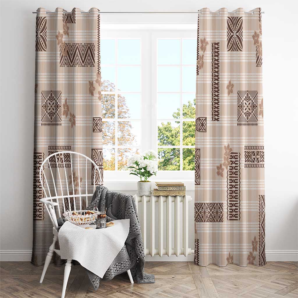 Hawaiian Quilt Tapa On Beige Palaka Motifs Window Curtain LT7 - Polynesian Pride