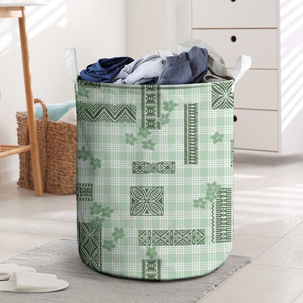 Hawaiian Quilt Tapa On Pastel Mint Palaka Motifs Laundry Basket