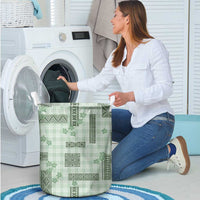 Hawaiian Quilt Tapa On Pastel Mint Palaka Motifs Laundry Basket LT7 - Polynesian Pride