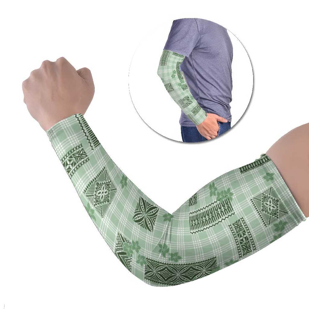Hawaiian Quilt Tapa On Pastel Mint Palaka Motifs Arm Sleeves LT7 Set of 2 Mint - Polynesian Pride
