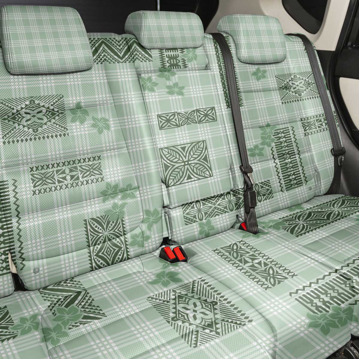 Hawaiian Quilt Tapa On Pastel Mint Palaka Motifs Back Car Seat Cover