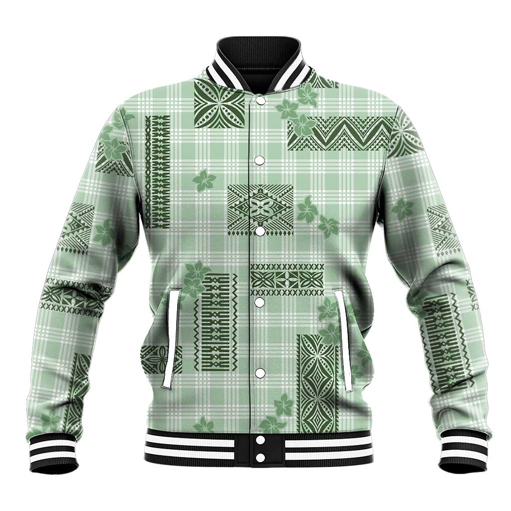 Hawaiian Quilt Tapa On Pastel Mint Palaka Motifs Baseball Jacket