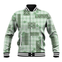 Hawaiian Quilt Tapa On Pastel Mint Palaka Motifs Baseball Jacket