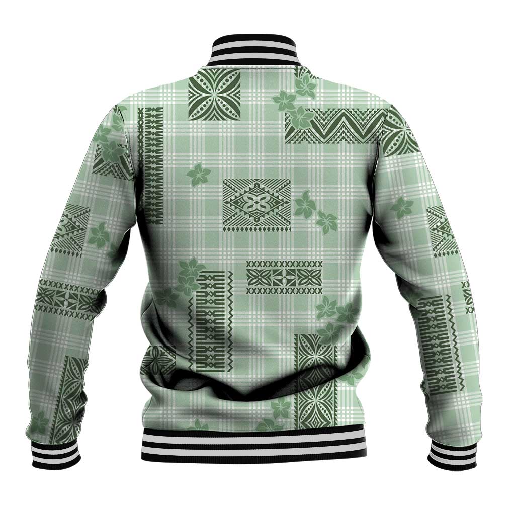 Hawaiian Quilt Tapa On Pastel Mint Palaka Motifs Baseball Jacket