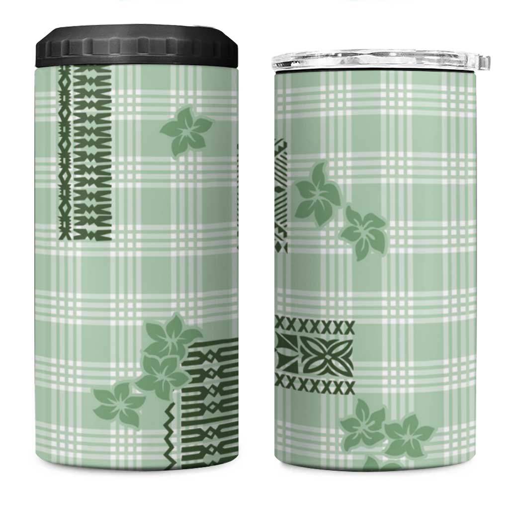 Hawaiian Quilt Tapa On Pastel Mint Palaka Motifs 4 in 1 Can Cooler Tumbler LT7 One Size: 16 oz Mint - Polynesian Pride