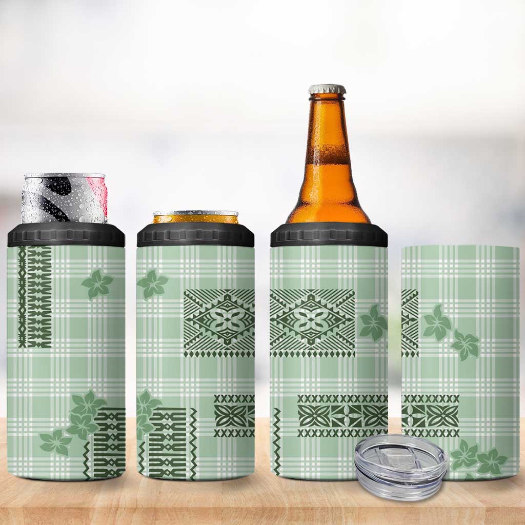 Hawaiian Quilt Tapa On Pastel Mint Palaka Motifs 4 in 1 Can Cooler Tumbler LT7 - Polynesian Pride