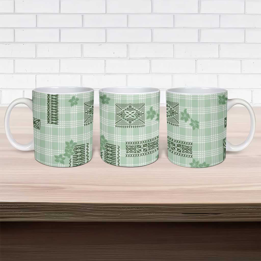 Hawaiian Quilt Tapa On Pastel Mint Palaka Motifs Ceramic Mug