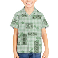 Hawaiian Quilt Tapa On Pastel Mint Palaka Motifs Family Matching Long Sleeve Bodycon Dress and Hawaiian Shirt LT7 Son's Shirt Mint - Polynesian Pride