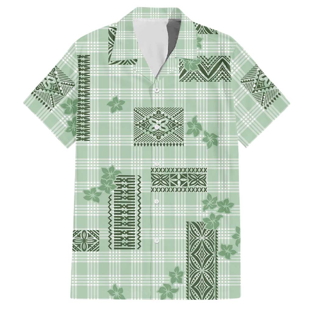Hawaiian Quilt Tapa On Pastel Mint Palaka Motifs Family Matching Mermaid Dress and Hawaiian Shirt LT7 Dad's Shirt - Short Sleeve Mint - Polynesian Pride
