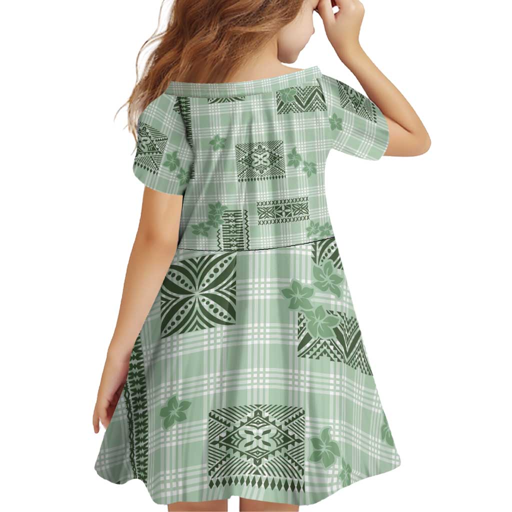 Hawaiian Quilt Tapa On Pastel Mint Palaka Motifs Family Matching Off The Shoulder Long Sleeve Dress and Hawaiian Shirt LT7 - Polynesian Pride