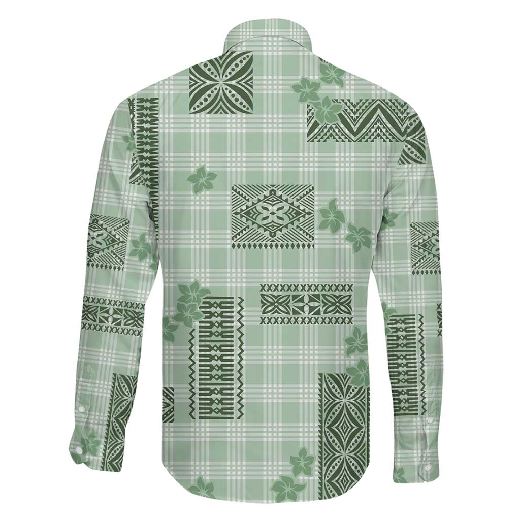 Hawaiian Quilt Tapa On Pastel Mint Palaka Motifs Family Matching Off The Shoulder Long Sleeve Dress and Hawaiian Shirt LT7 - Polynesian Pride