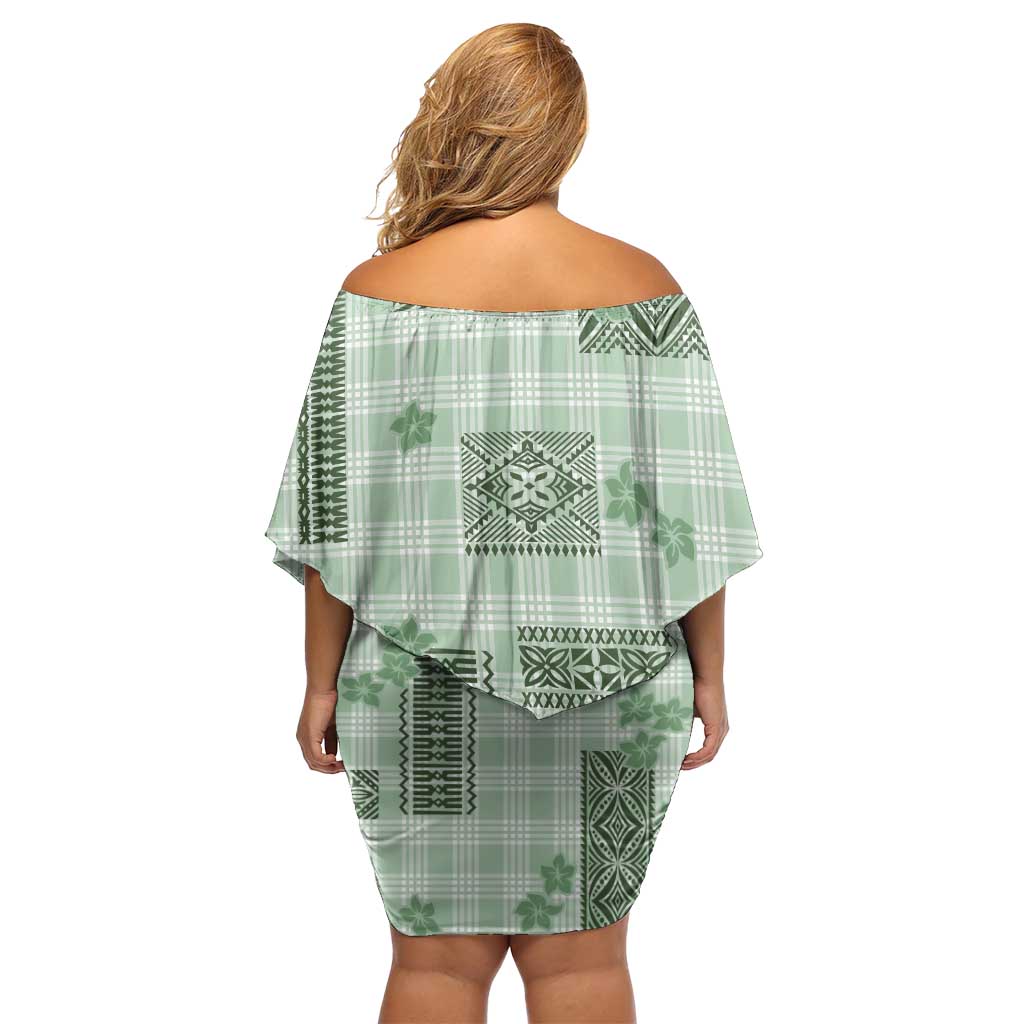 Hawaiian Quilt Tapa On Pastel Mint Palaka Motifs Family Matching Off Shoulder Short Dress and Hawaiian Shirt LT7 - Polynesian Pride