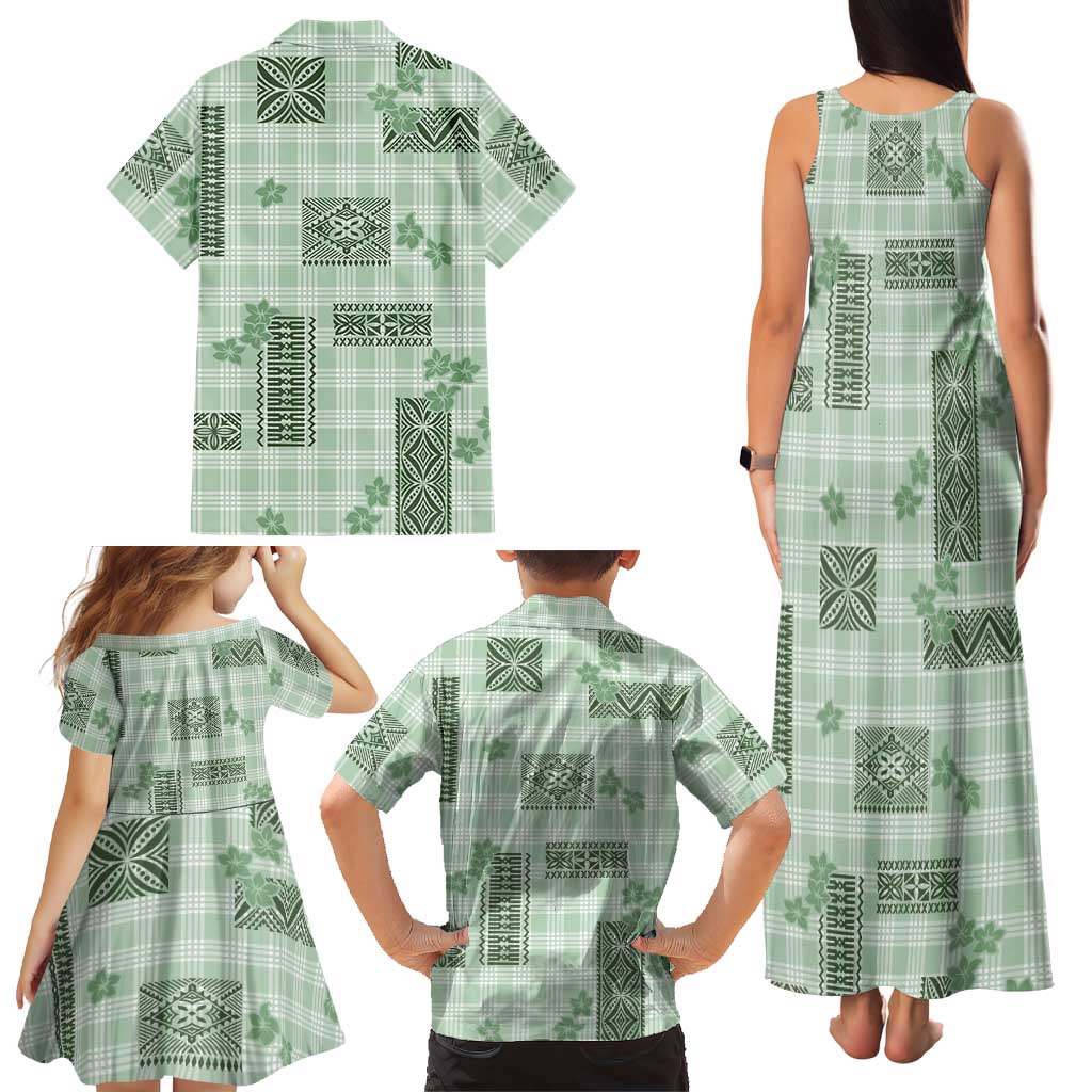 Hawaiian Quilt Tapa On Pastel Mint Palaka Motifs Family Matching Tank Maxi Dress and Hawaiian Shirt LT7 - Polynesian Pride