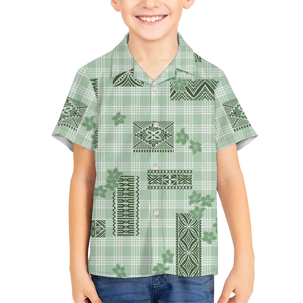 Hawaiian Quilt Tapa On Pastel Mint Palaka Motifs Family Matching Tank Maxi Dress and Hawaiian Shirt LT7 Son's Shirt Mint - Polynesian Pride