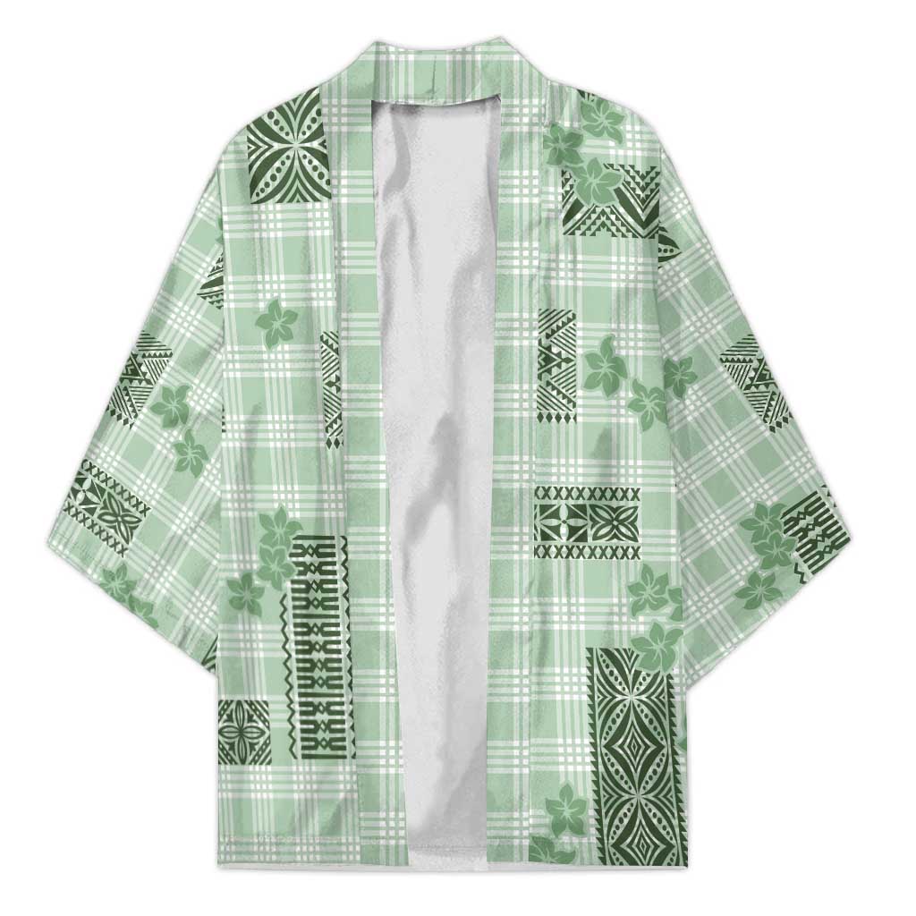 Hawaiian Quilt Tapa On Pastel Mint Palaka Motifs Kimono