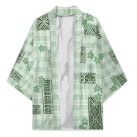Hawaiian Quilt Tapa On Pastel Mint Palaka Motifs Kimono