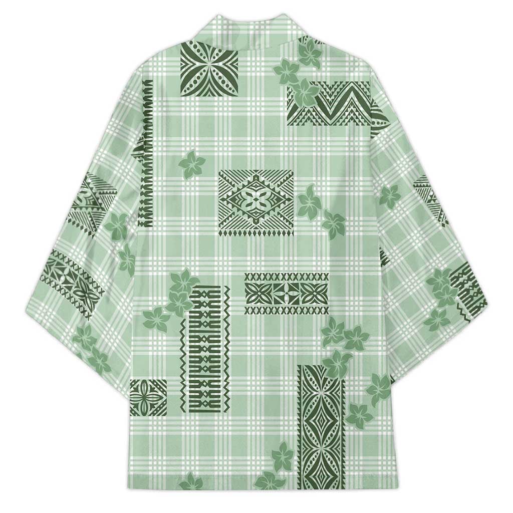 Hawaiian Quilt Tapa On Pastel Mint Palaka Motifs Kimono