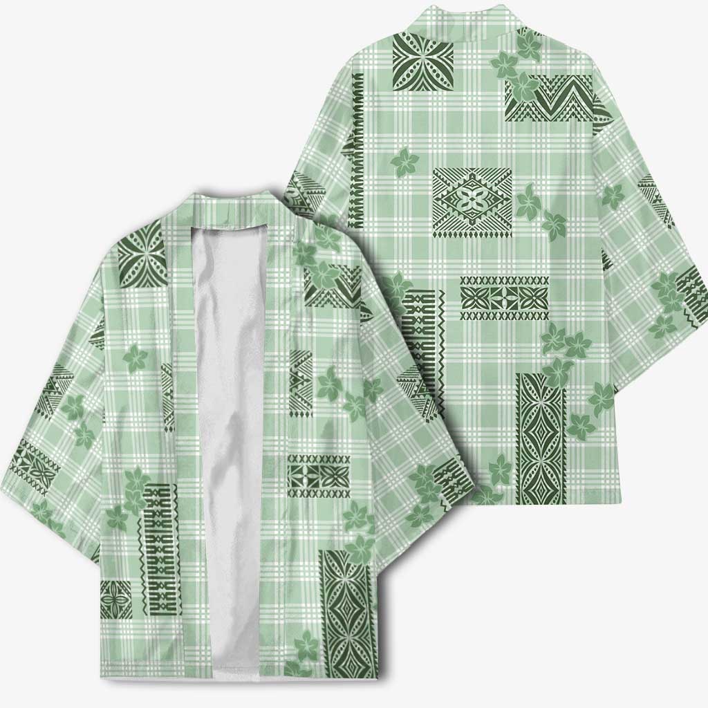 Hawaiian Quilt Tapa On Pastel Mint Palaka Motifs Kimono