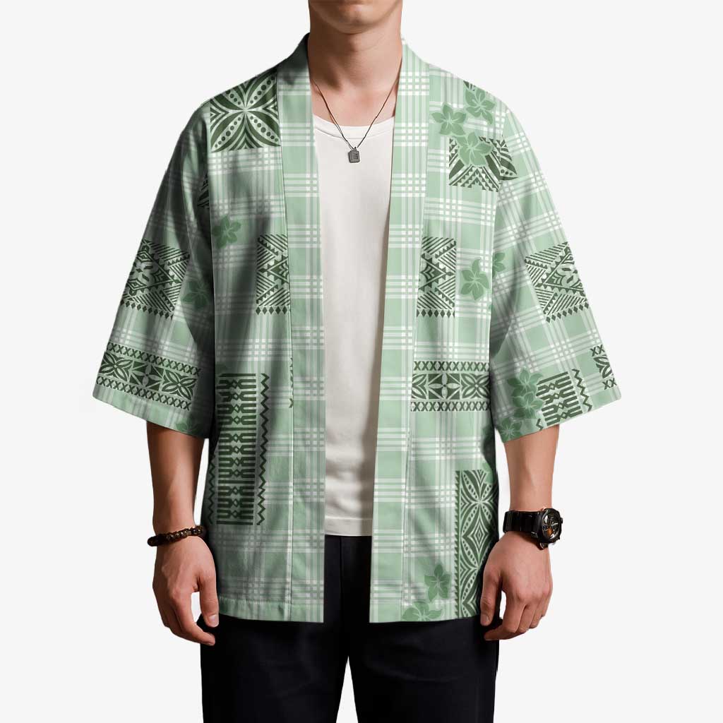 Hawaiian Quilt Tapa On Pastel Mint Palaka Motifs Kimono