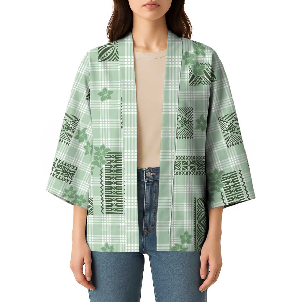 Hawaiian Quilt Tapa On Pastel Mint Palaka Motifs Kimono