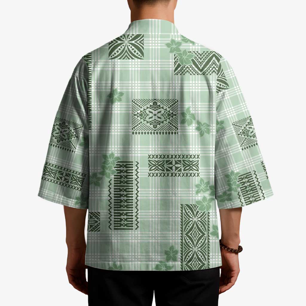 Hawaiian Quilt Tapa On Pastel Mint Palaka Motifs Kimono