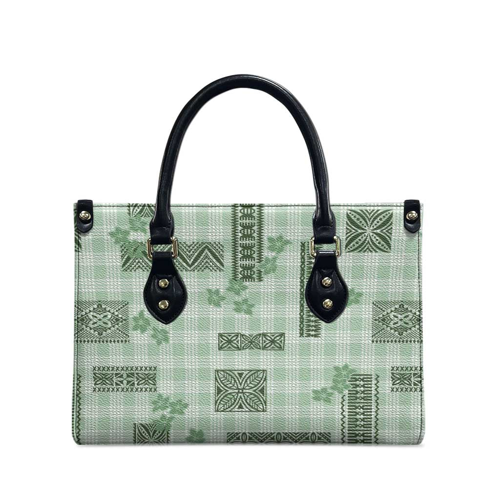 Hawaiian Quilt Tapa On Pastel Mint Palaka Motifs Leather Bag