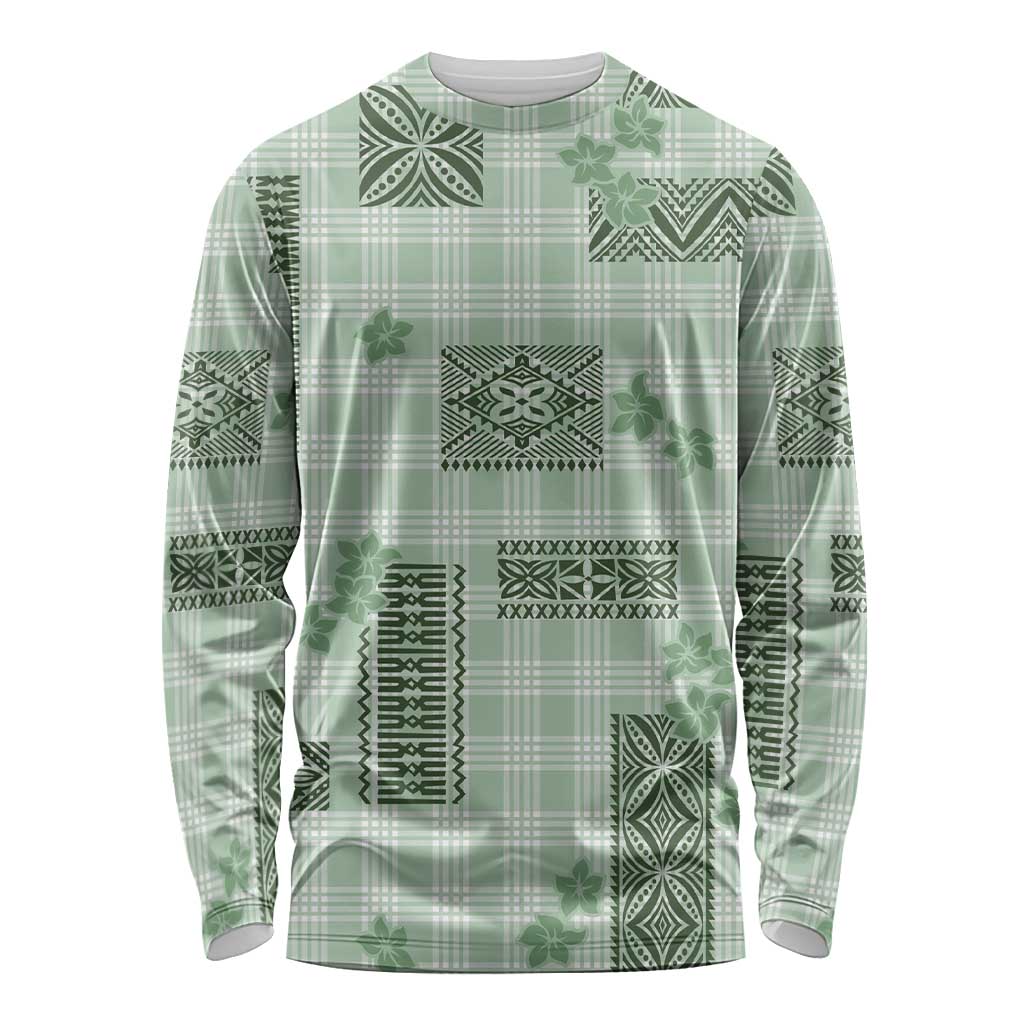 Hawaiian Quilt Tapa On Pastel Mint Palaka Motifs Long Sleeve Shirt LT7 Unisex Mint - Polynesian Pride