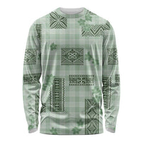 Hawaiian Quilt Tapa On Pastel Mint Palaka Motifs Long Sleeve Shirt LT7 Unisex Mint - Polynesian Pride