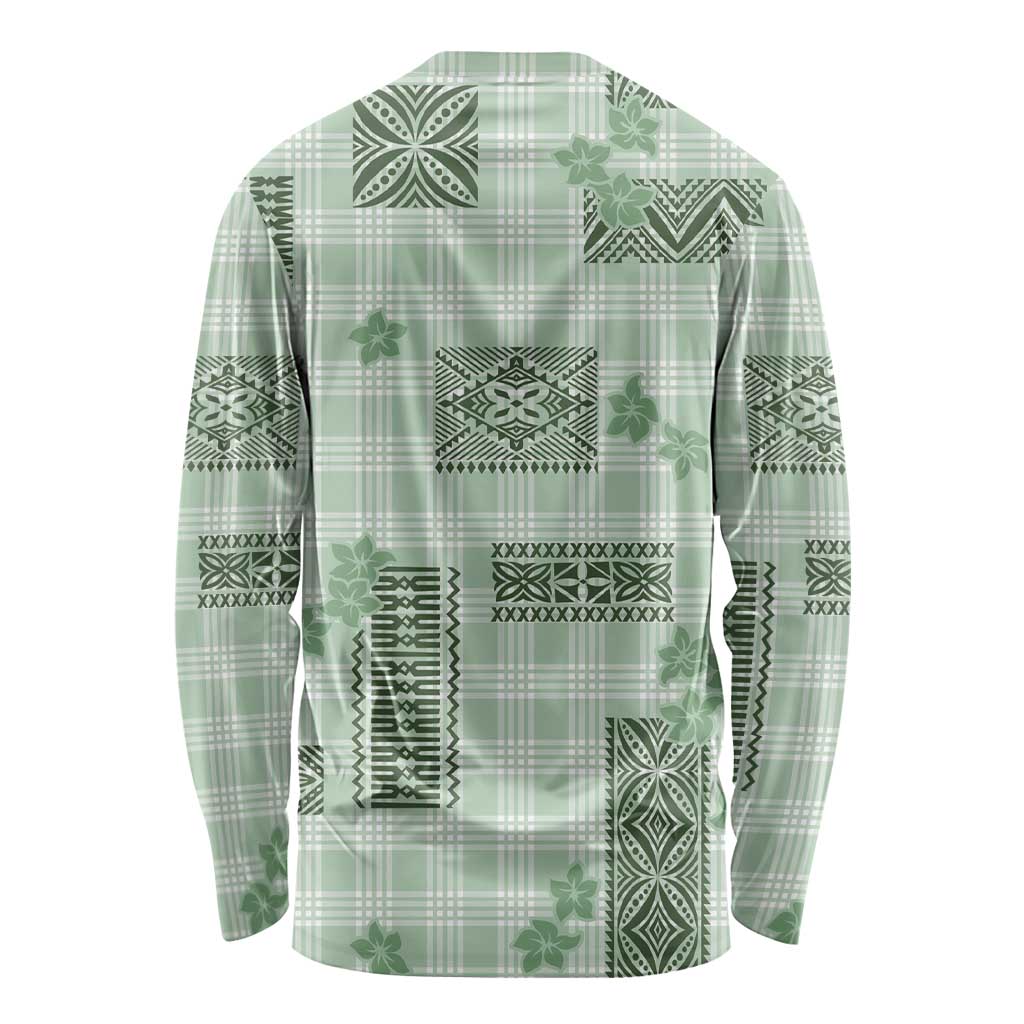 Hawaiian Quilt Tapa On Pastel Mint Palaka Motifs Long Sleeve Shirt LT7 - Polynesian Pride