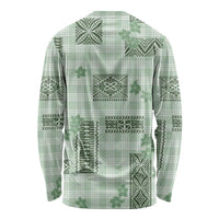 Hawaiian Quilt Tapa On Pastel Mint Palaka Motifs Long Sleeve Shirt LT7 - Polynesian Pride