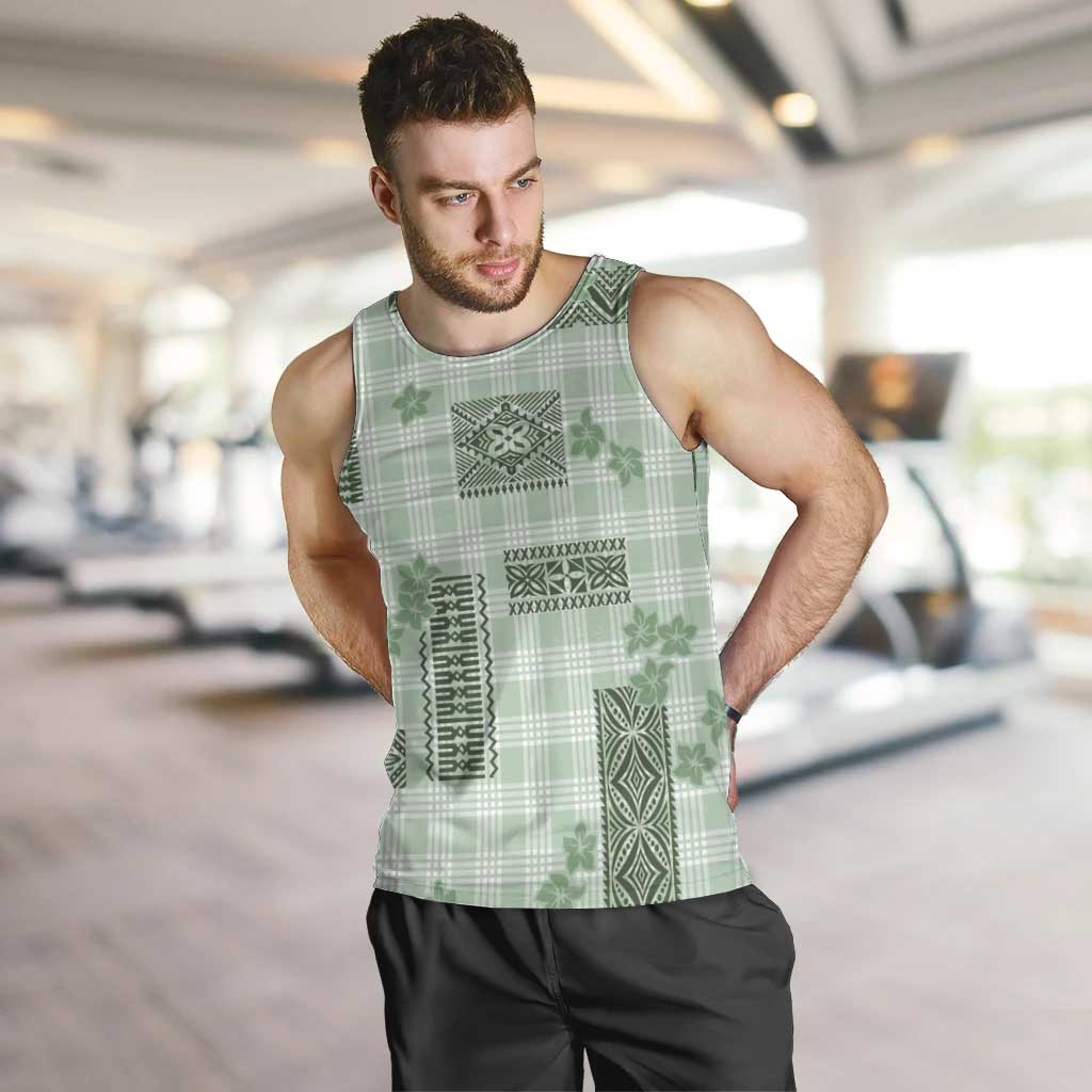 Hawaiian Quilt Tapa On Pastel Mint Palaka Motifs Men Tank Top