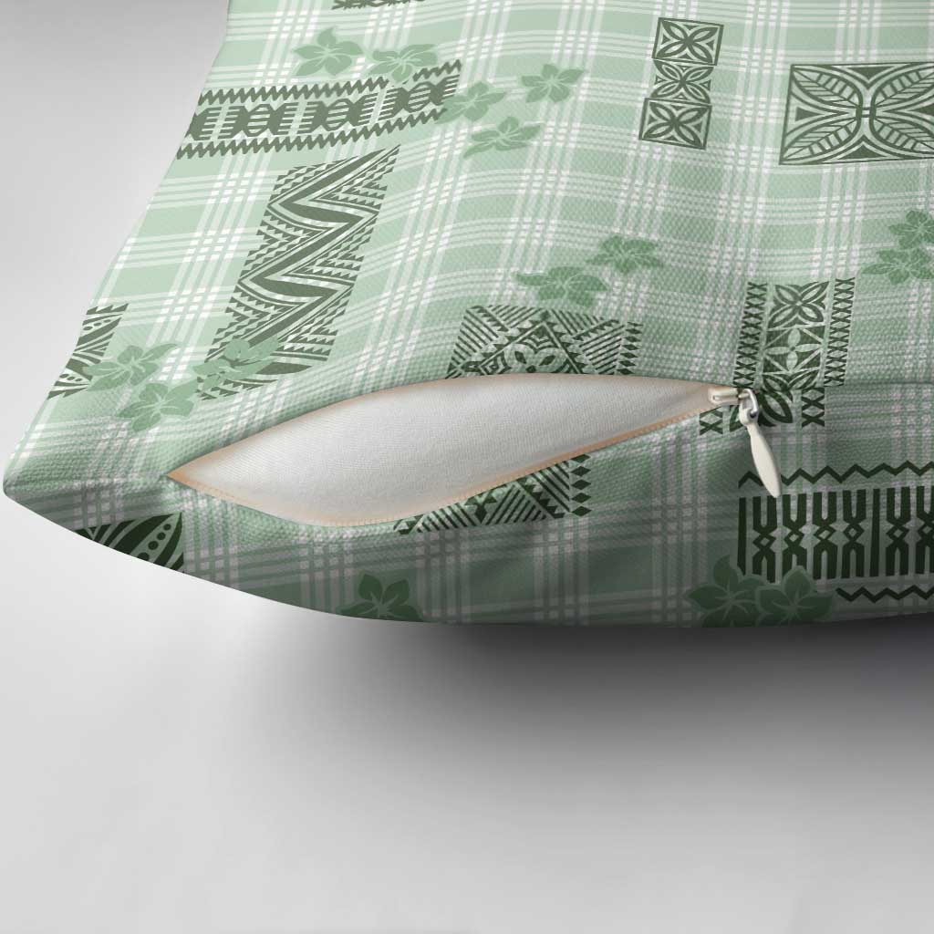 Hawaiian Quilt Tapa On Pastel Mint Palaka Motifs Pillow Cover