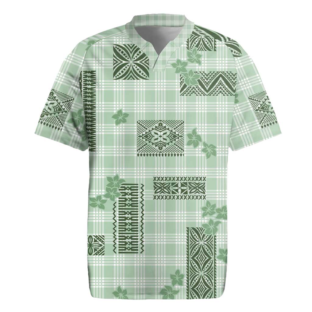 Hawaiian Quilt Tapa On Pastel Mint Palaka Motifs Rugby Jersey