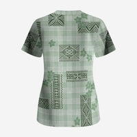 Hawaiian Quilt Tapa On Pastel Mint Palaka Motifs Scrub Top