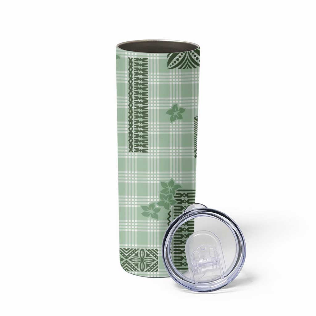 Hawaiian Quilt Tapa On Pastel Mint Palaka Motifs Skinny Tumbler LT7 - Polynesian Pride