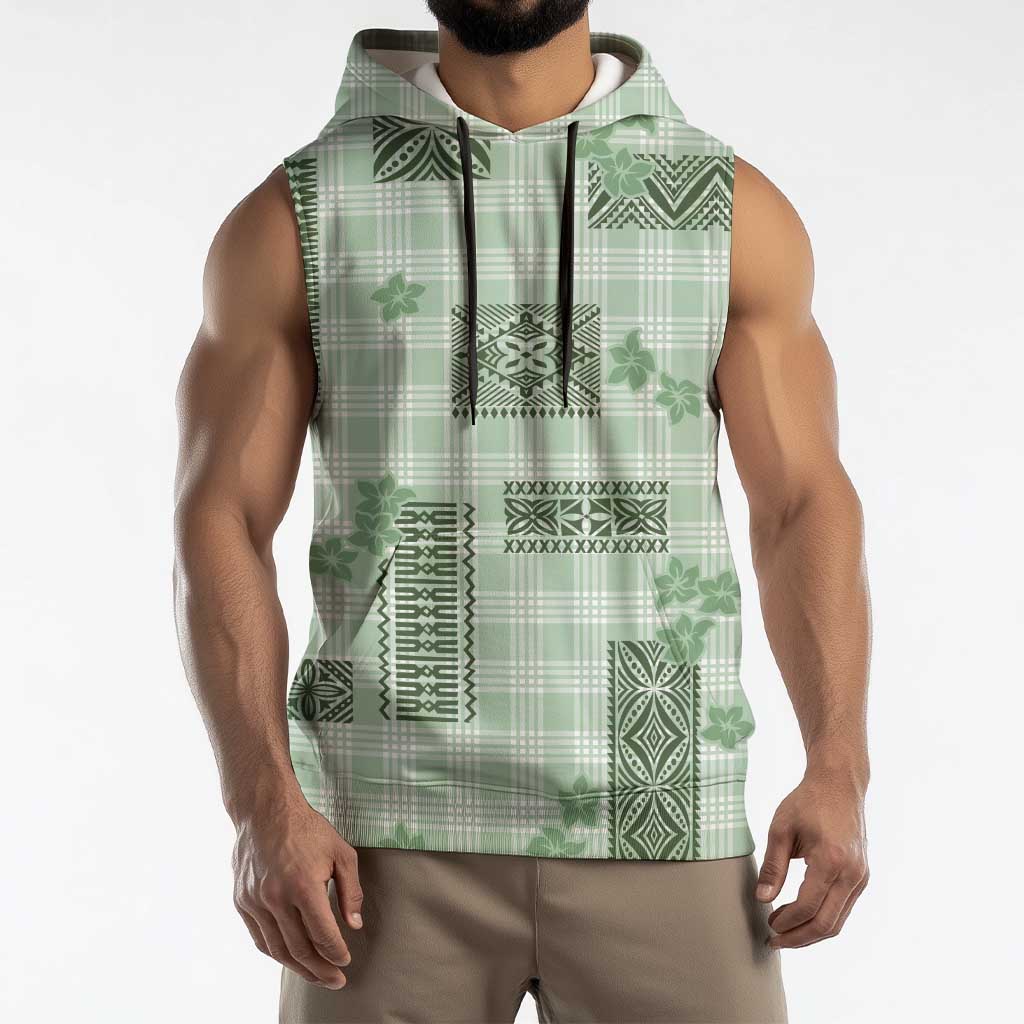 Hawaiian Quilt Tapa On Pastel Mint Palaka Motifs Sleeveless Hoodie