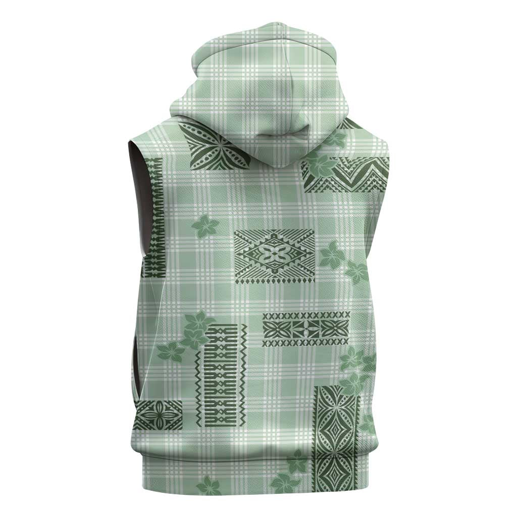 Hawaiian Quilt Tapa On Pastel Mint Palaka Motifs Sleeveless Zip Hoodie