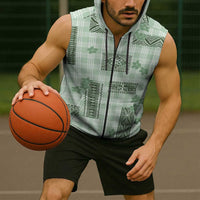 Hawaiian Quilt Tapa On Pastel Mint Palaka Motifs Sleeveless Zip Hoodie