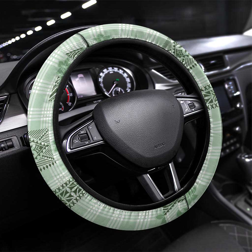 Hawaiian Quilt Tapa On Pastel Mint Palaka Motifs Steering Wheel Cover LT7 Universal Fit Mint - Polynesian Pride