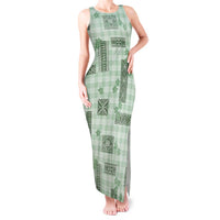 Hawaiian Quilt Tapa On Pastel Mint Palaka Motifs Tank Maxi Dress