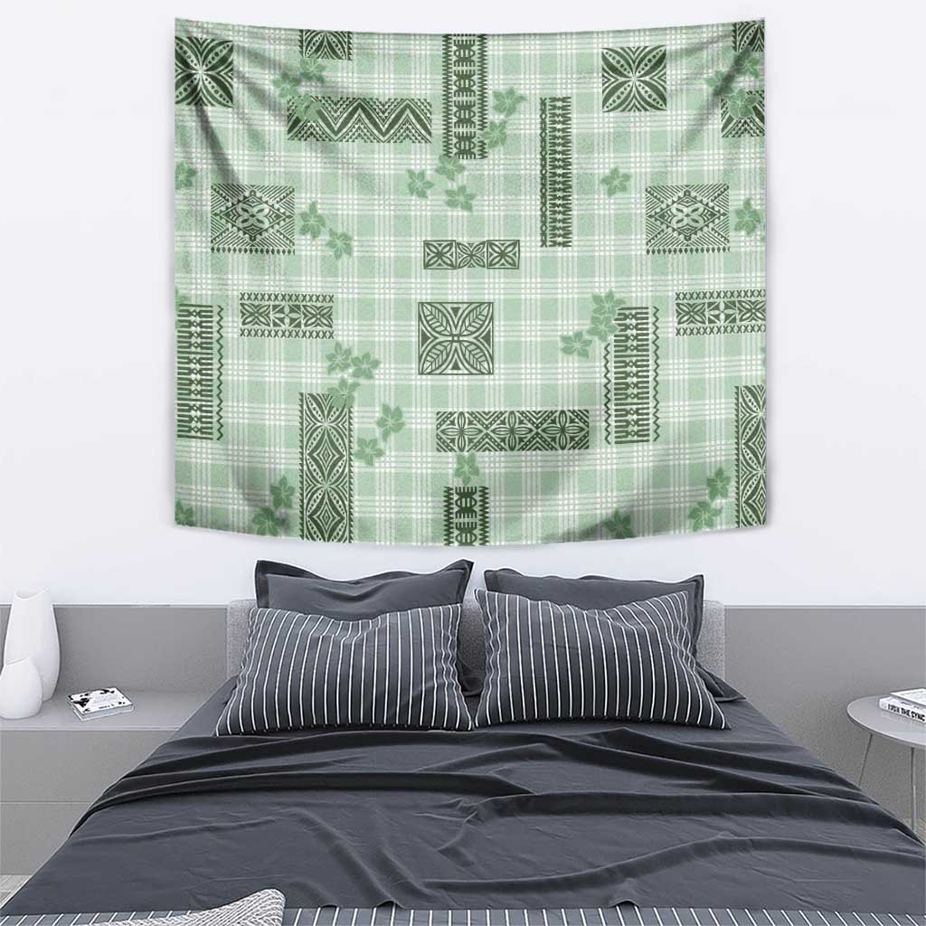 Hawaiian Quilt Tapa On Pastel Mint Palaka Motifs Tapestry