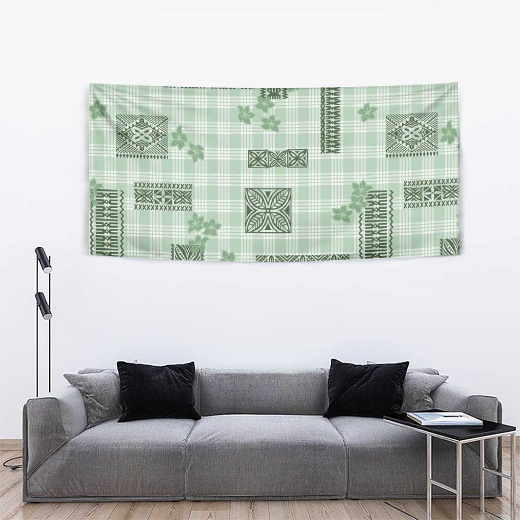 Hawaiian Quilt Tapa On Pastel Mint Palaka Motifs Tapestry