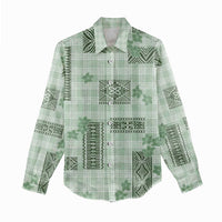 Hawaiian Quilt Tapa On Pastel Mint Palaka Motifs Women Casual Shirt LT7 - Polynesian Pride