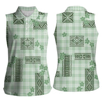 Hawaiian Quilt Tapa On Pastel Mint Palaka Motifs Women Sleeveless Polo Shirt LT7 - Polynesian Pride
